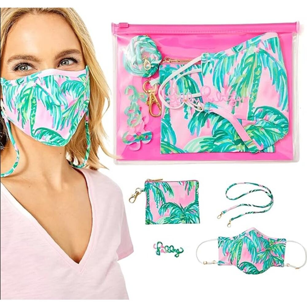 Lilly Pulitzer Face Mask Travel Set w extender lanyard NIB